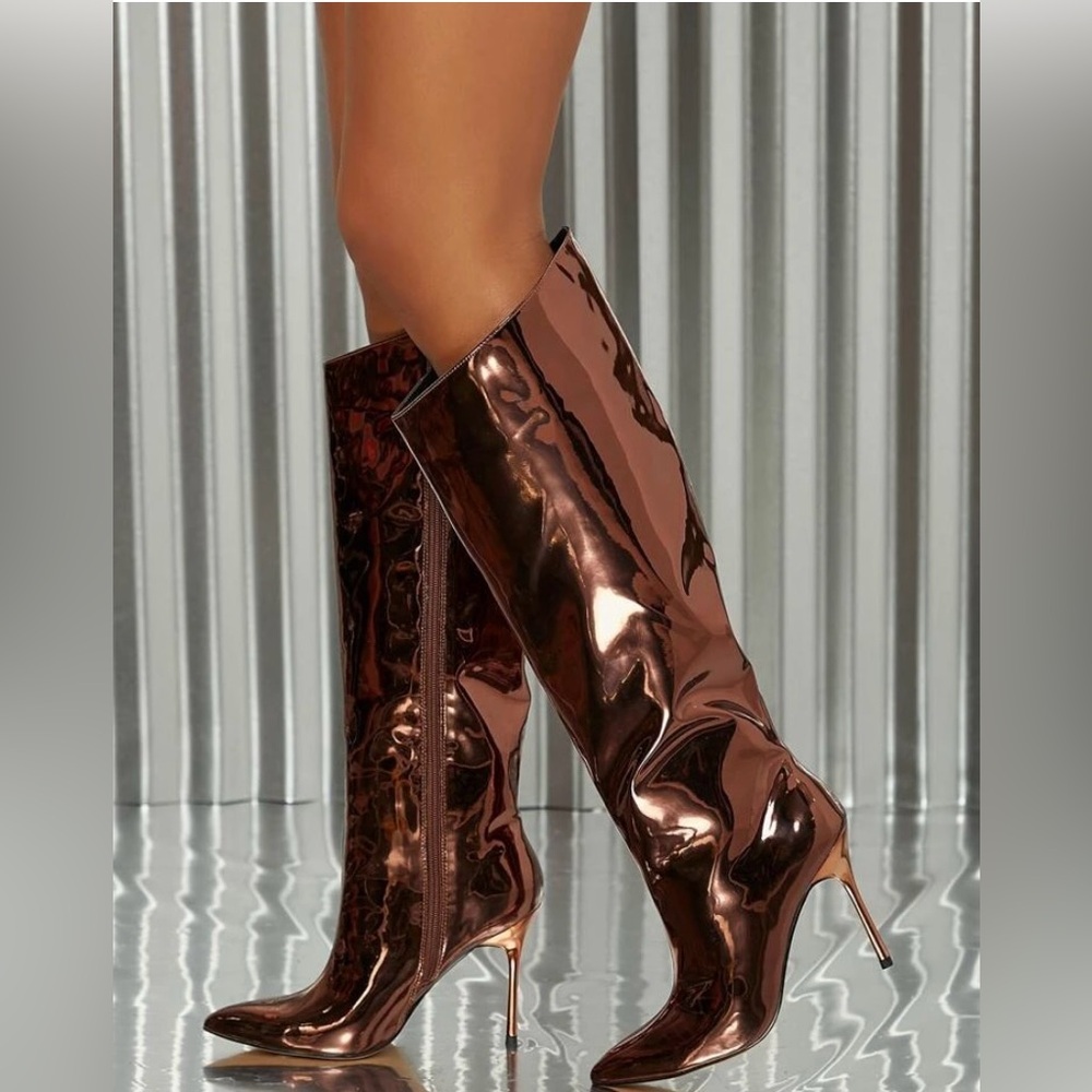 Bronze metallic knee high boots